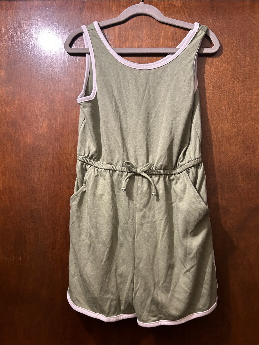wonder nation Olive Green Tank Romper with White Trim